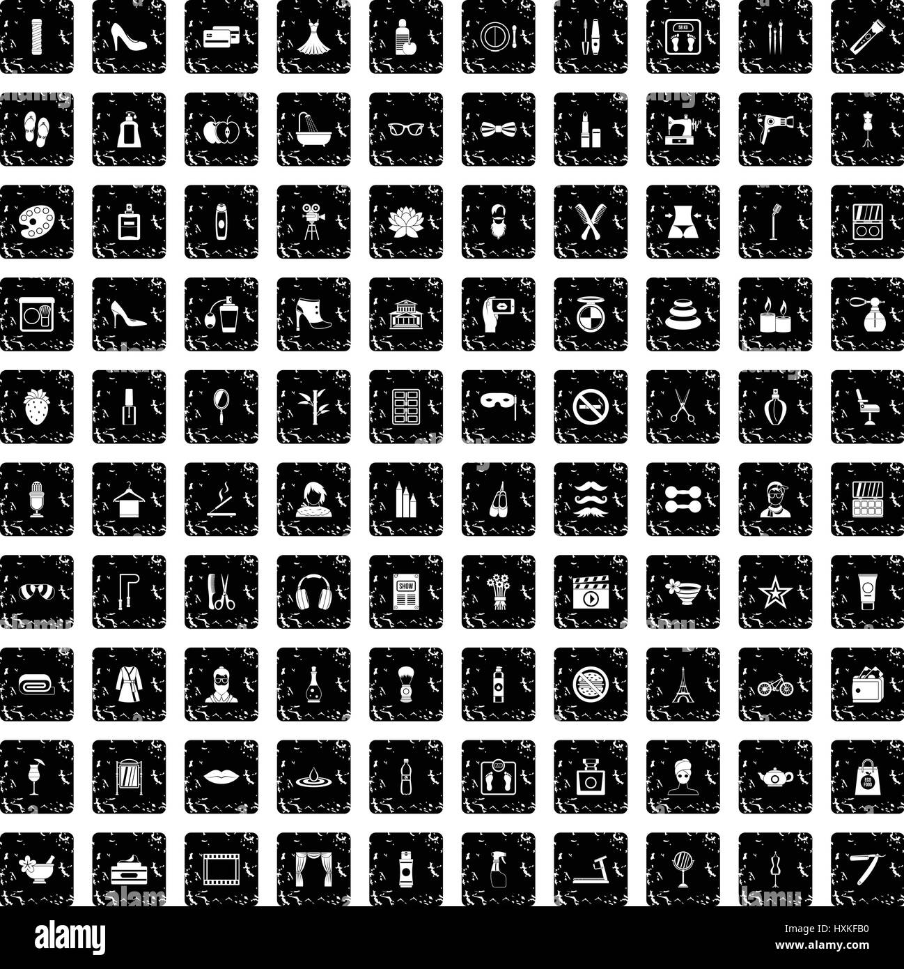 Maquillage et beauté 100 icons set, grunge style Illustration de Vecteur