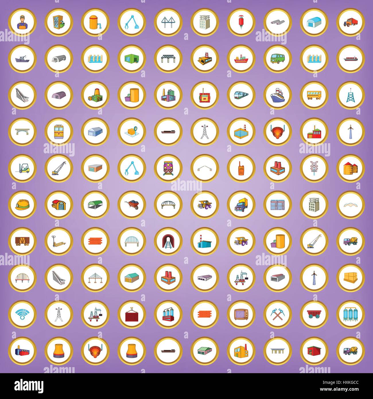 100 icônes de l'industrie situé dans le style cartoon Illustration de Vecteur