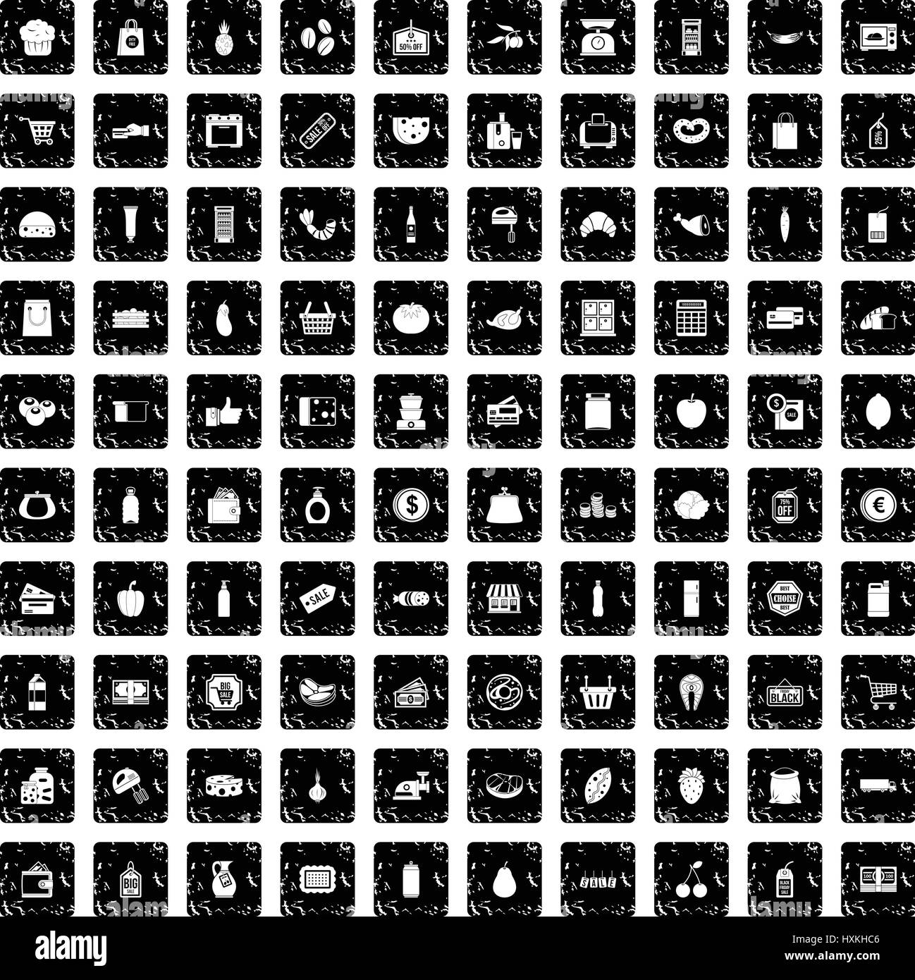 Supermarché 100 icons set, grunge style Illustration de Vecteur