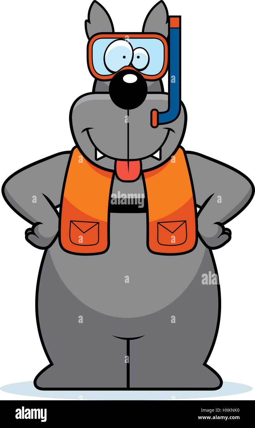 Illustration d'une caricature d'un loup le port de matériel de plongée. Illustration de Vecteur