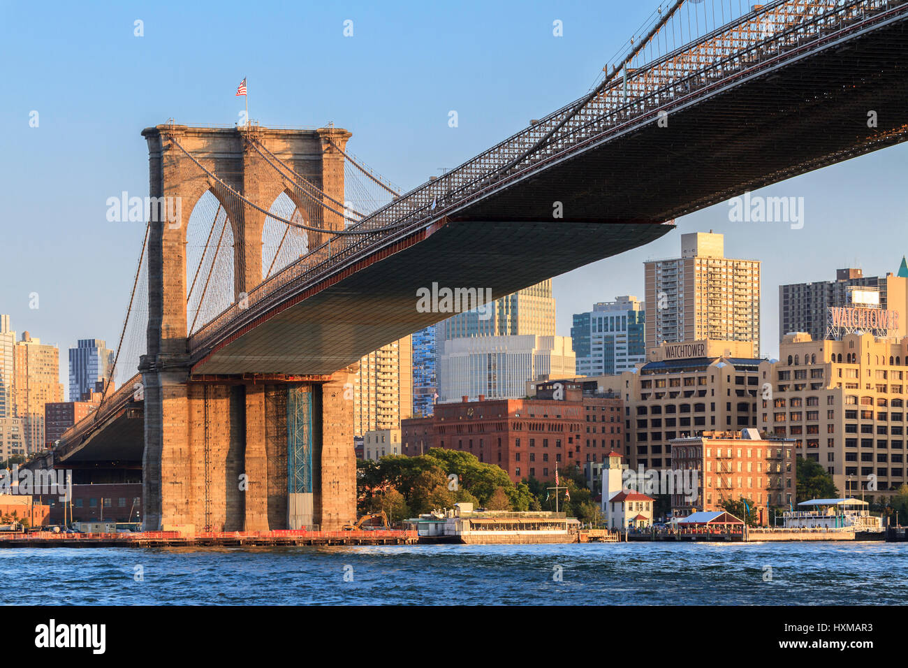 Pont de Brooklyn, East River, New York City, New York, USA Banque D'Images