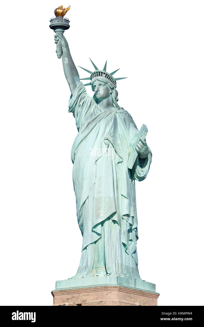 Statue de la Liberté à New York isolé sur blanc, chemin de détourage Banque D'Images