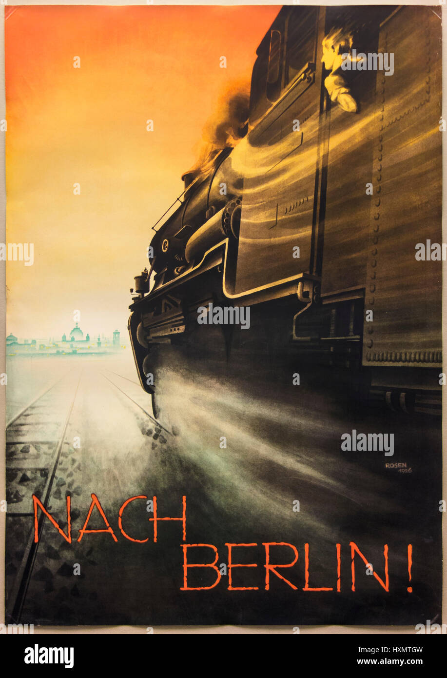 Fritz Rosen (1890-1980), Nach Berlin ! Affiche publicitaire de la Compagnie des chemins de fer du Reich allemand, Berlin 1926. Werbeplakat der Deutschen Reichsbahn. Banque D'Images
