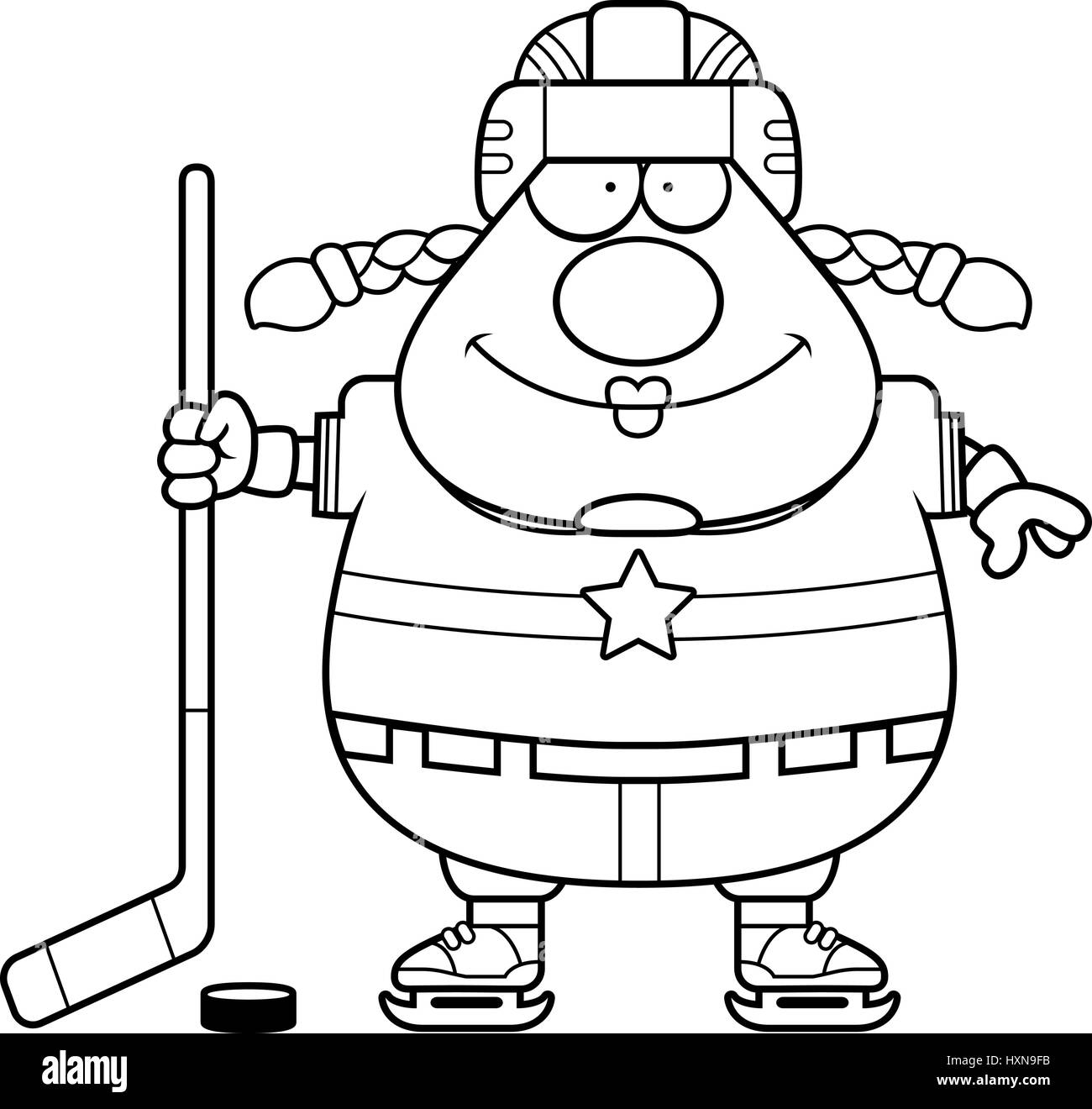 Illustration d'une caricature d'un joueur de hockey en souriant. Illustration de Vecteur