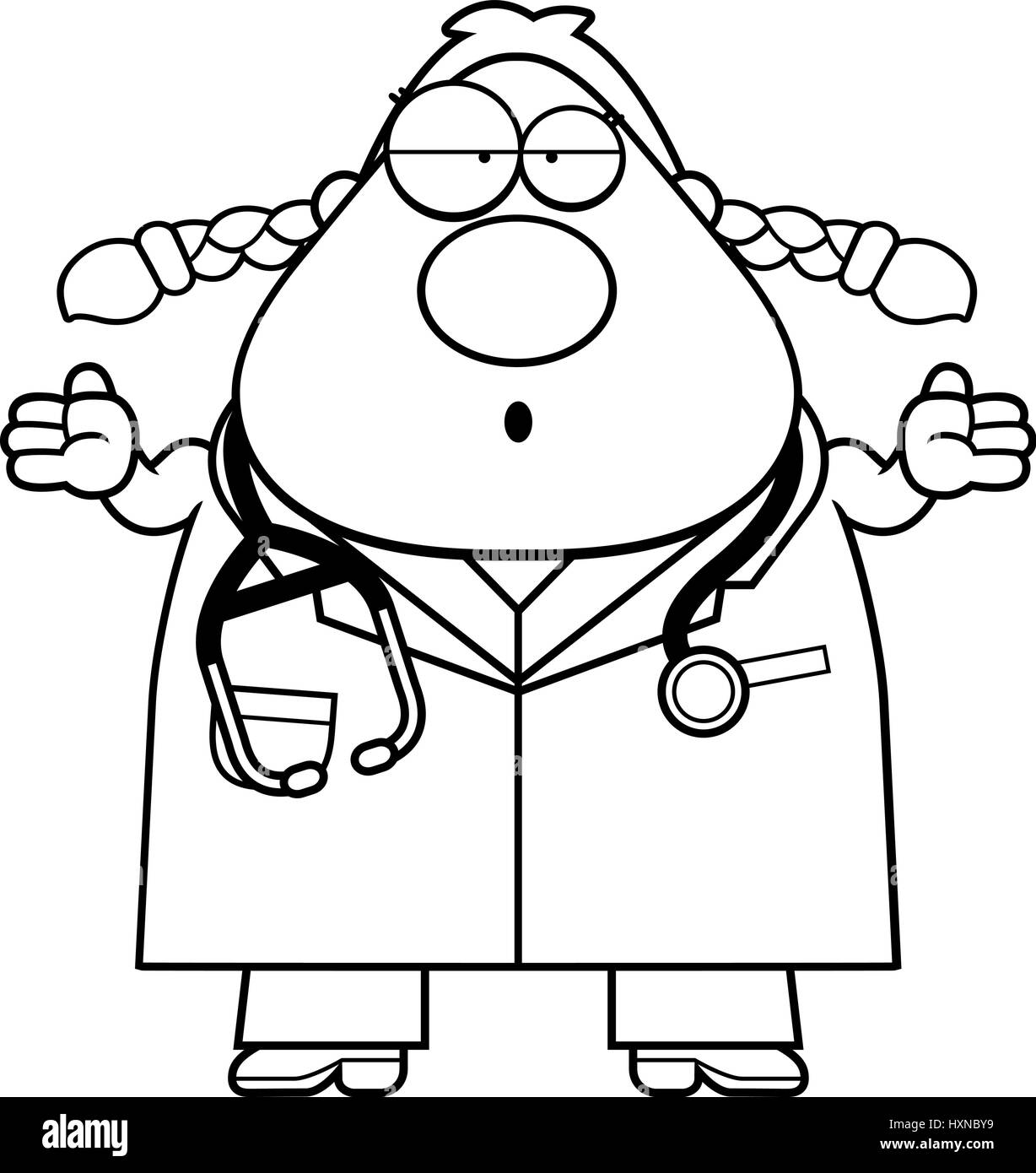 Illustration d'une caricature d'un médecin à la confusion. Illustration de Vecteur