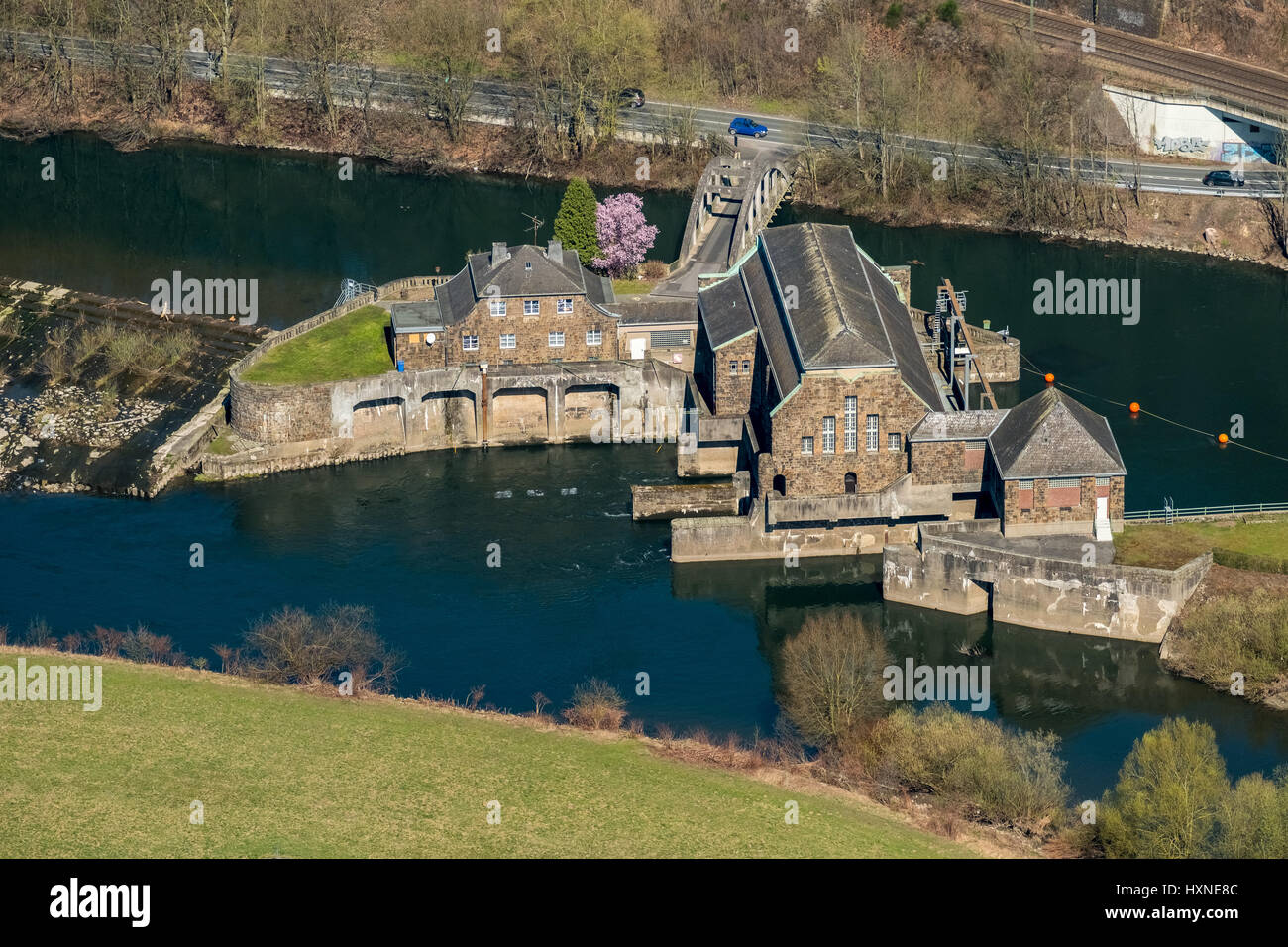 Centrale hydroélectrique d'exécution, station hydroélectrique Hohenstein, centrale électrique de la Ruhr, l'expressionnisme d'architectes Edmund Körner, utilitaire électrique, floweri Banque D'Images