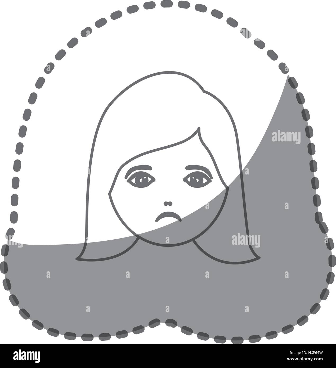 Sticker Silhouette Femme Dessin Animé Visage Triste Vecteurs