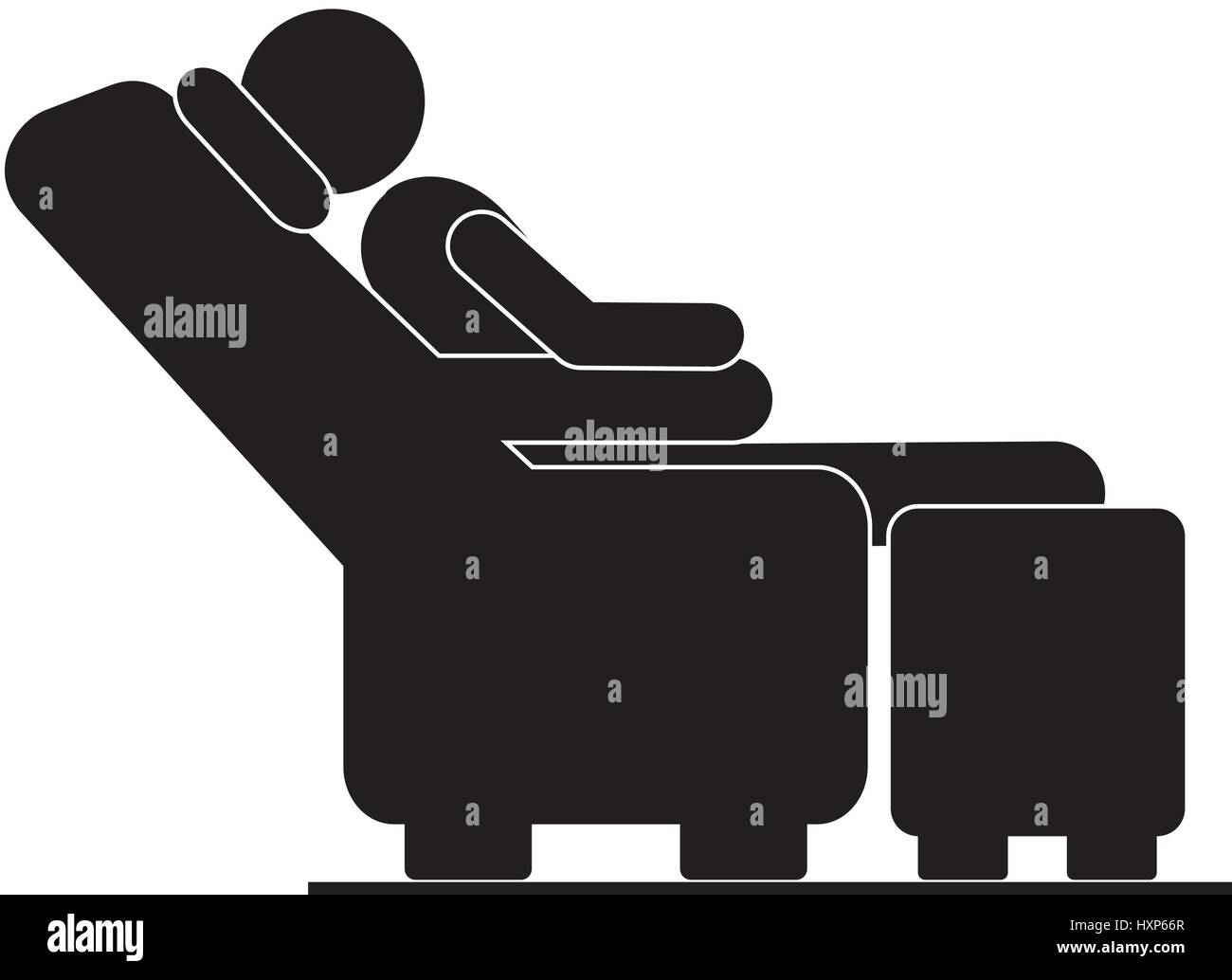 Pictogramme silhouette noire homme assis dans fauteuil inclinable Illustration de Vecteur