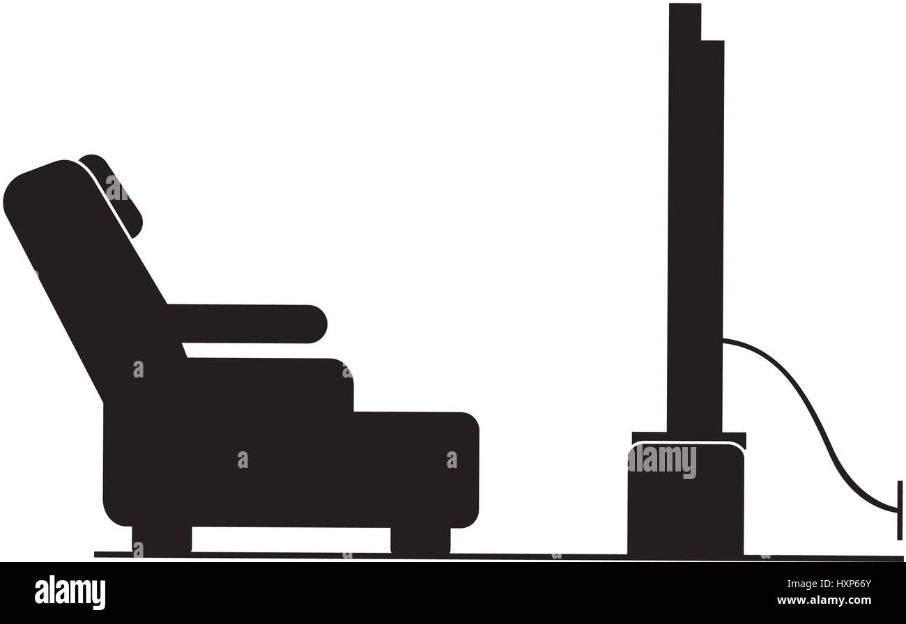Silhouette noire televiison avec fauteuil inclinable Illustration de Vecteur