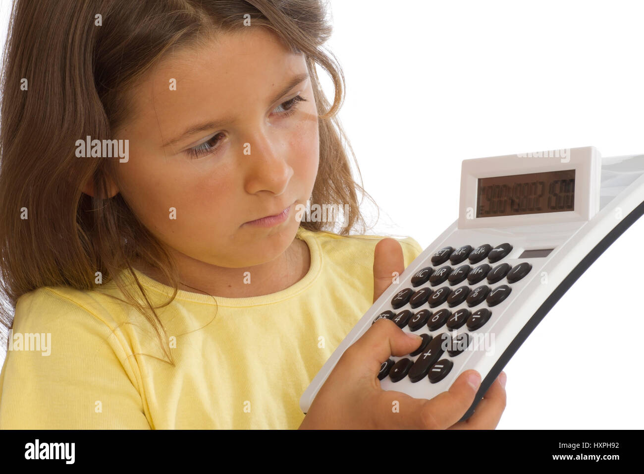 Calculatrice de poche avec les filles , Mädchen mit Taschenrechner Banque D'Images