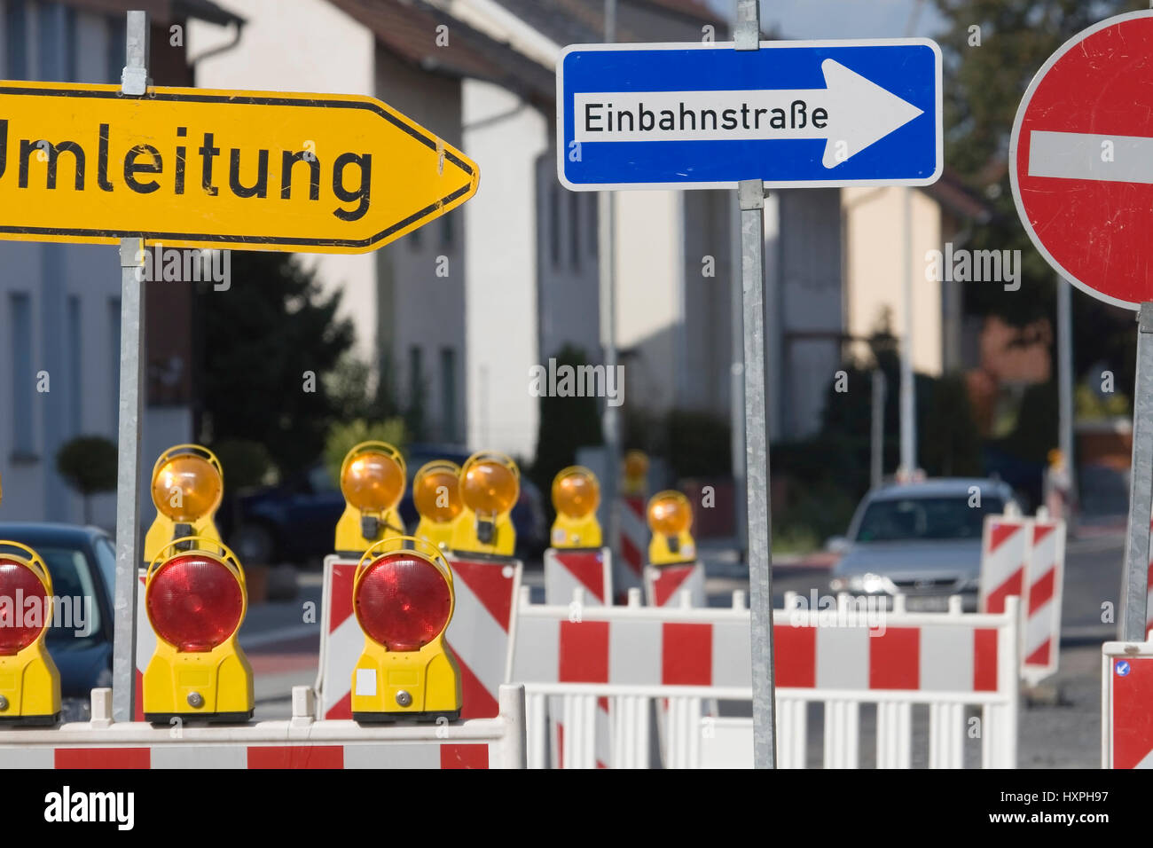 La signalisation routière dans un chantier, un Verkehrsschilder (Baustelle Banque D'Images