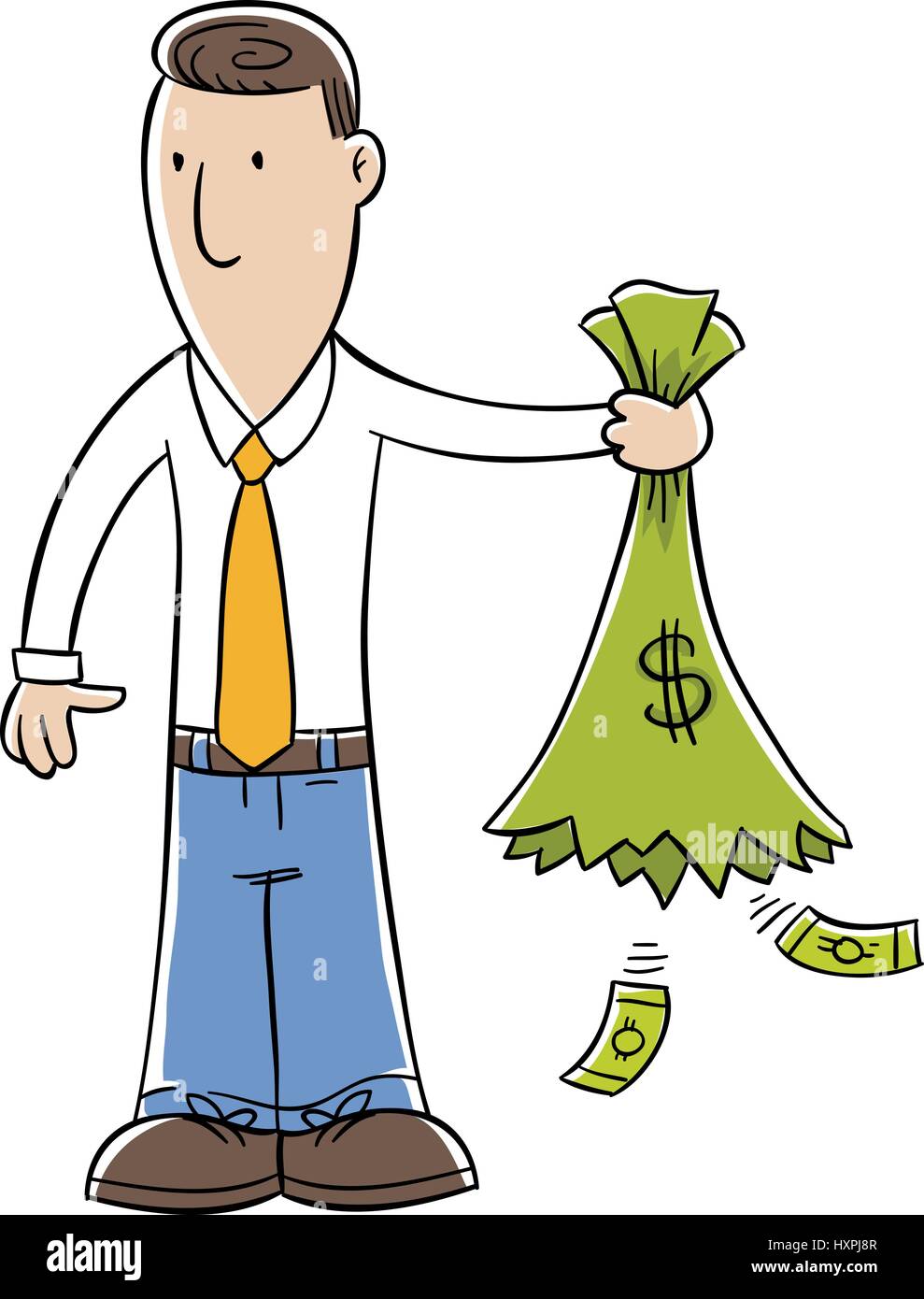 Homme d'une caricature est titulaire d'un sac d'argent qui a ouvert et vidé  Image Vectorielle Stock - Alamy