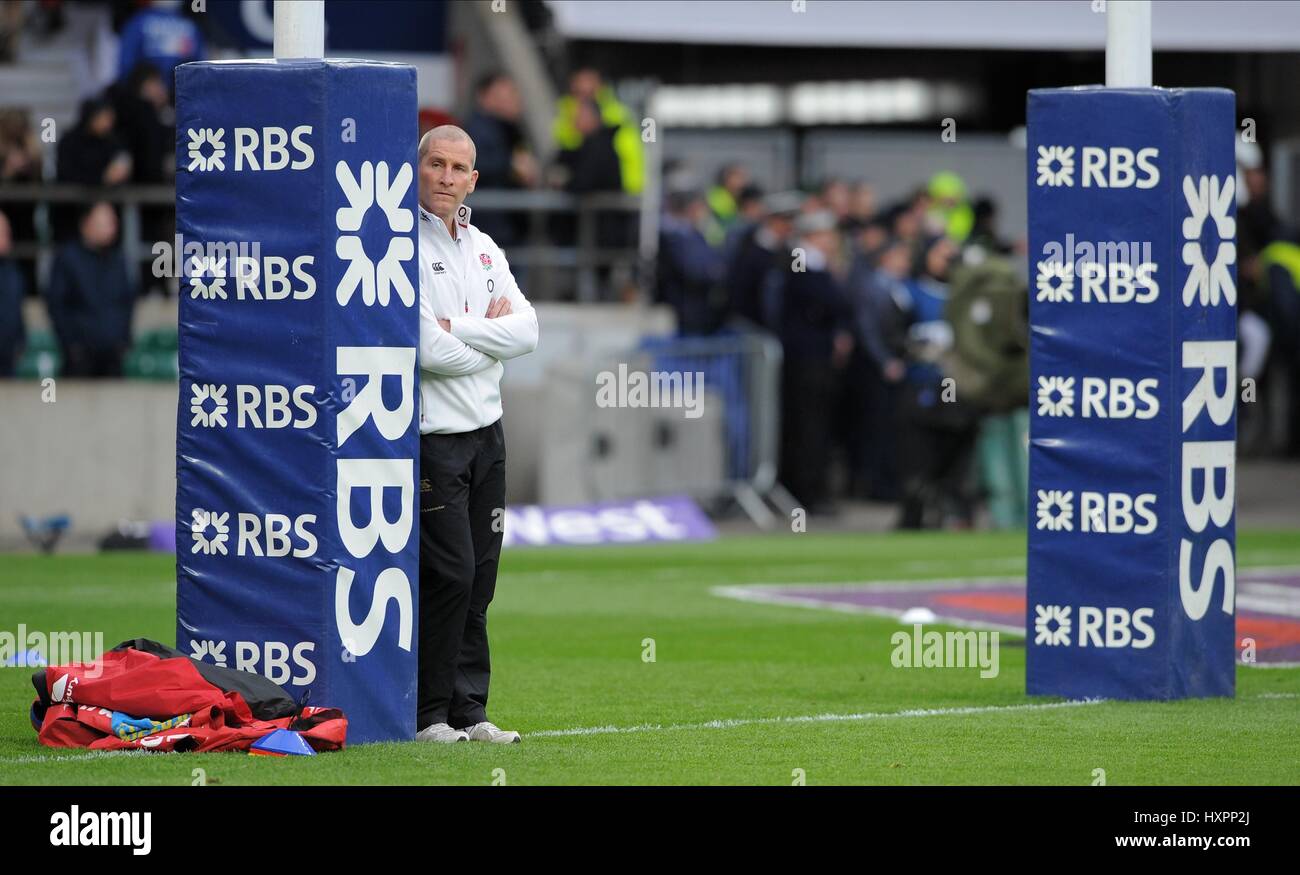 L'ENTRAÎNEUR-CHEF DE L'ANGLETERRE STUART LANCASTER LONDON TWICKENHAM ANGLETERRE 21 Mars 2015 Banque D'Images