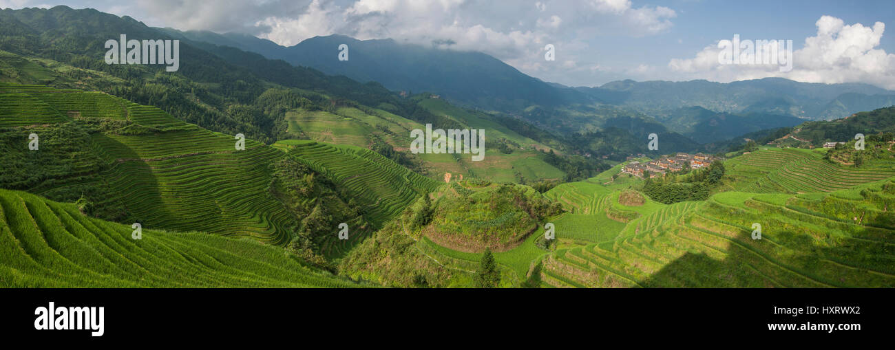 Longji terrasses de riz village dazhai Banque D'Images