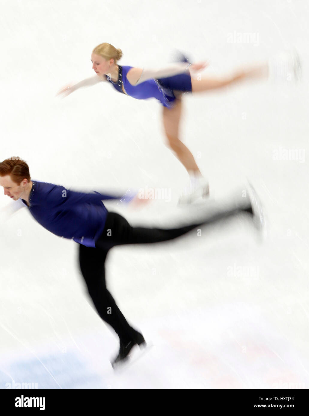 Helsinki. 30Th Mar, 2017. Evgenia Tarasova (Haut) et Vladimir Morozov de la Russie lors du spectacle de patinage libre de paire à l'ISU World Figure Skating Championships 2017 à Helsinki, Finlande, le 30 mars 2017. Tarasova et Morozov a pris la troisième place avec 219,03 points au total. Credit : Liu Lihang/Xinhua/Alamy Live News Banque D'Images