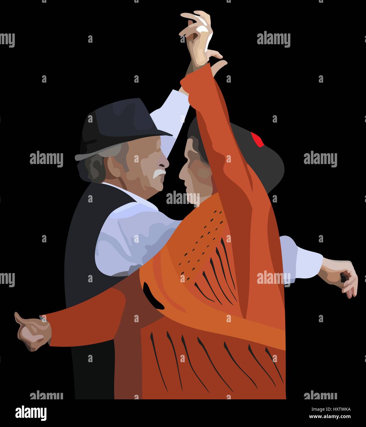 Vector illustration d'un couple de personnes âgées Danser la danse espagnole Illustration de Vecteur