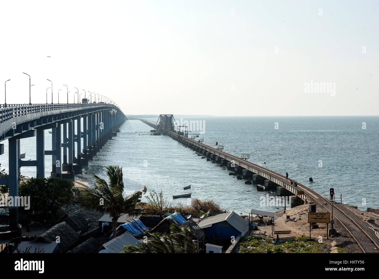 Pont cantilever à Pamban, Inde. Banque D'Images