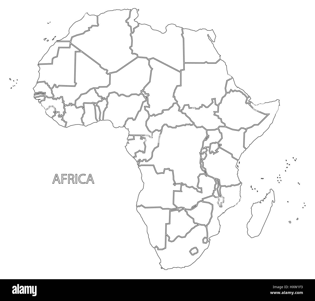 Description de l'Afrique avec les pays carte silhouette Illustration de Vecteur