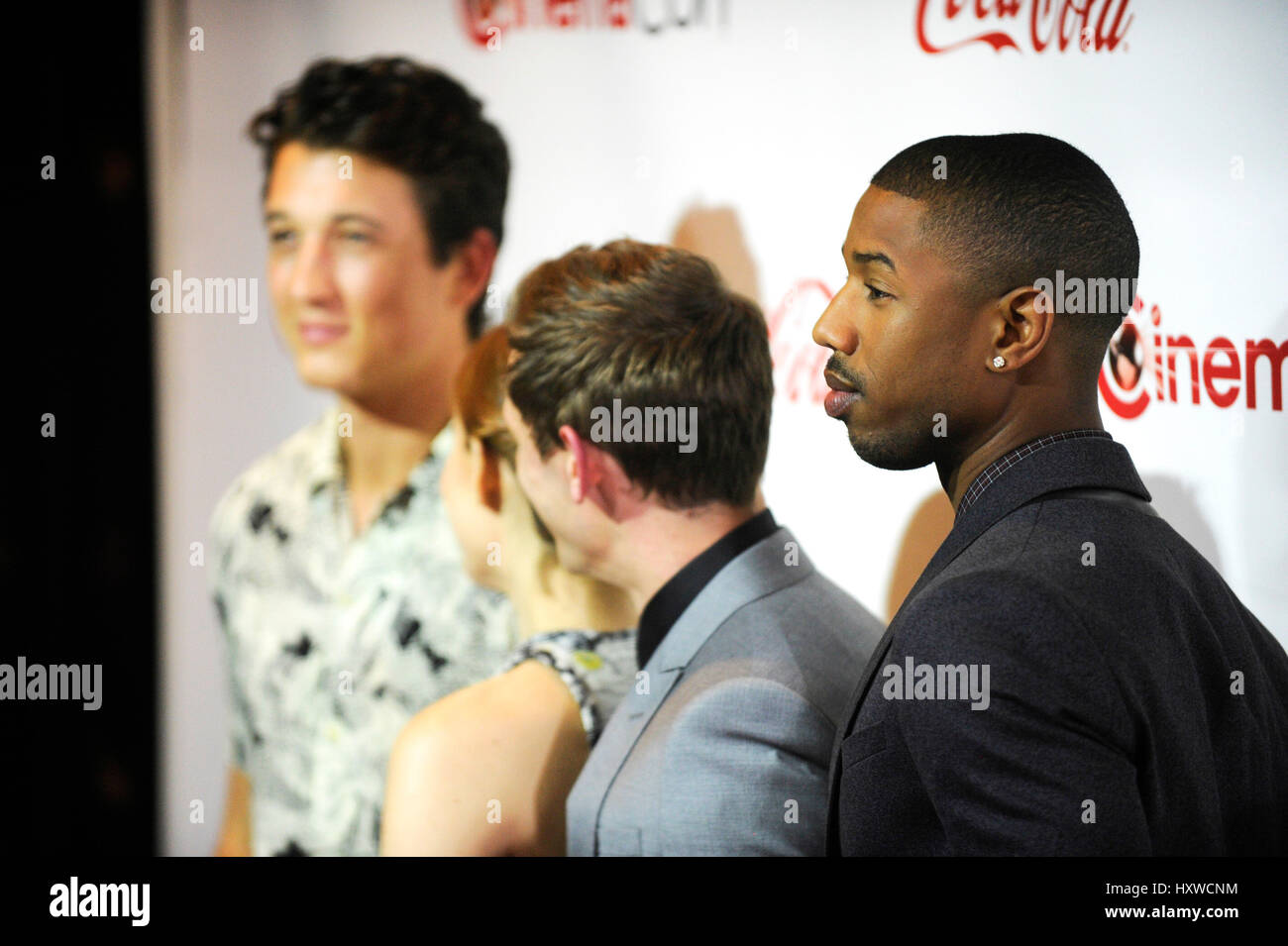 (L-R) Acteurs Miles Teller, Kata Mara, Jamie Bell et Michael B. Jordan pour assister le CinemaCon Big Screen Achievement Awards le 23 avril 2015 à Las Vegas, Nevada. Banque D'Images