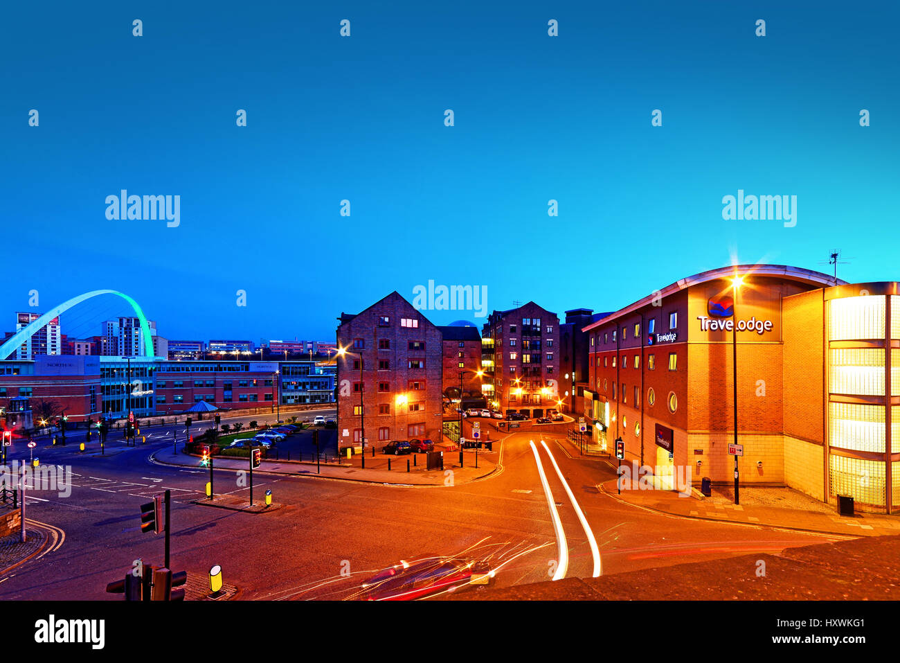 Newcastle upon Tyne Hôtel avec vue sur les ponts Tyne et Gateshead Millennium Banque D'Images