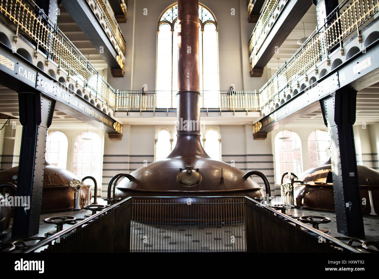 À l'intérieur de la vieille brasserie Carlsberg à Copenhague, Danemark. La brasserie a été fondée en 1847 et a été transformée en un centre moderne pour les visiteurs. Banque D'Images