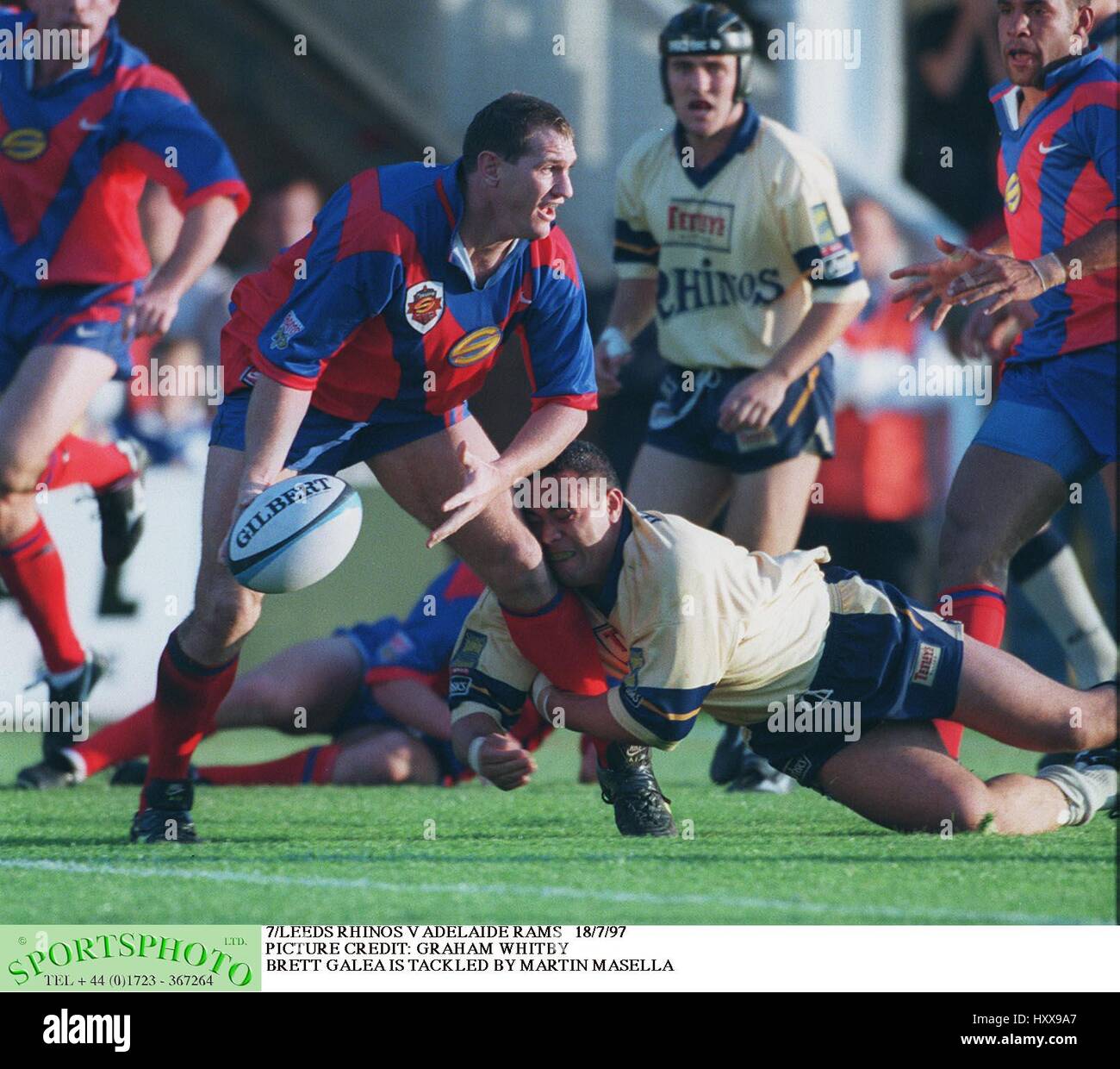 MARTIN MASELLA & BRETT GALEA LEEDS RHINOS V ADELAIDE RAMS 18 Juillet 1997 Banque D'Images