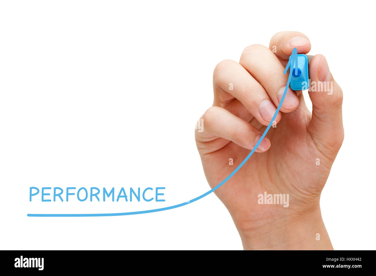 Dessin à la main une meilleure performance graphique avec marqueur bleu sur transparent essuyer. Banque D'Images