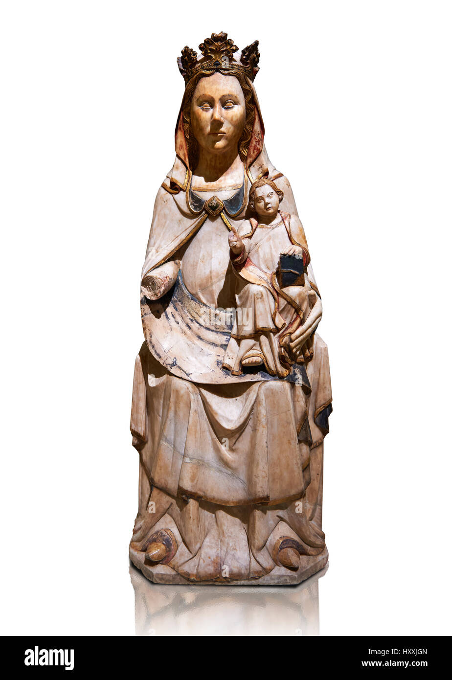 L'albâtre gothique statue de la Vierge Marie et l'enfant. 14e siècle. inv no : 9874 Musée national d'Art Catalan, Barcelone, Espagne Banque D'Images