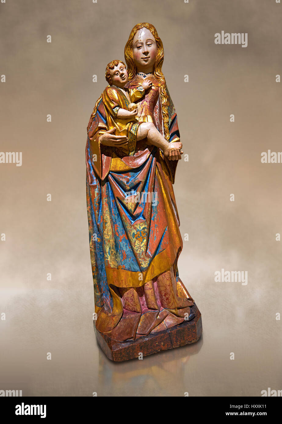 Statue gothique de la Vierge à l'enfant par le Cercle de Gil de Siloé c.1500, probablement de Castella. MNAC Inv 64028. Musée national d'Art Catalan Banque D'Images