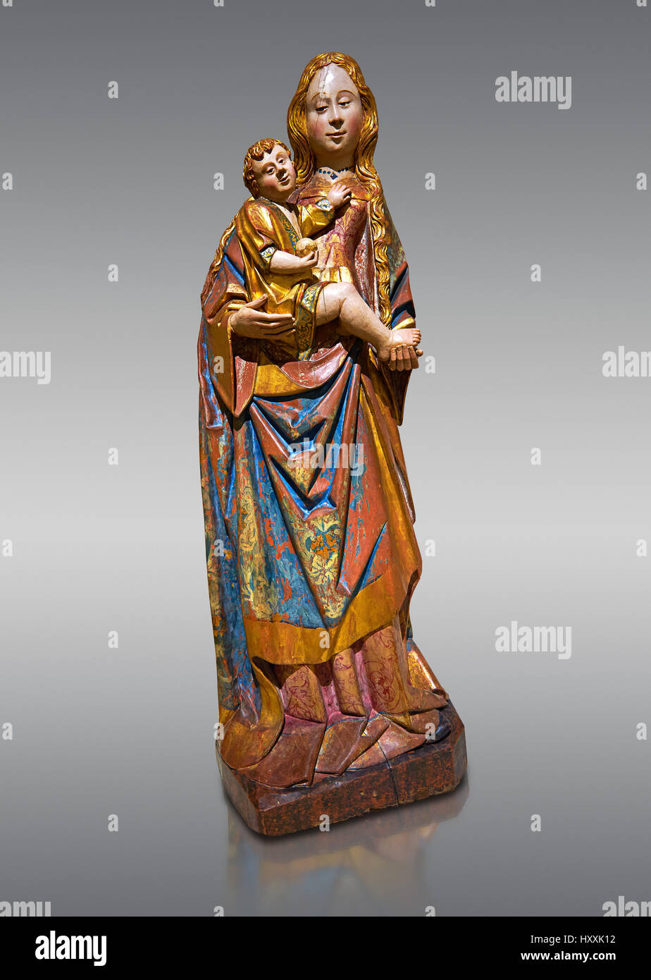 Statue gothique de la Vierge à l'enfant par le Cercle de Gil de Siloé c.1500, probablement de Castella. MNAC Inv 64028. Musée national d'Art Catalan Banque D'Images