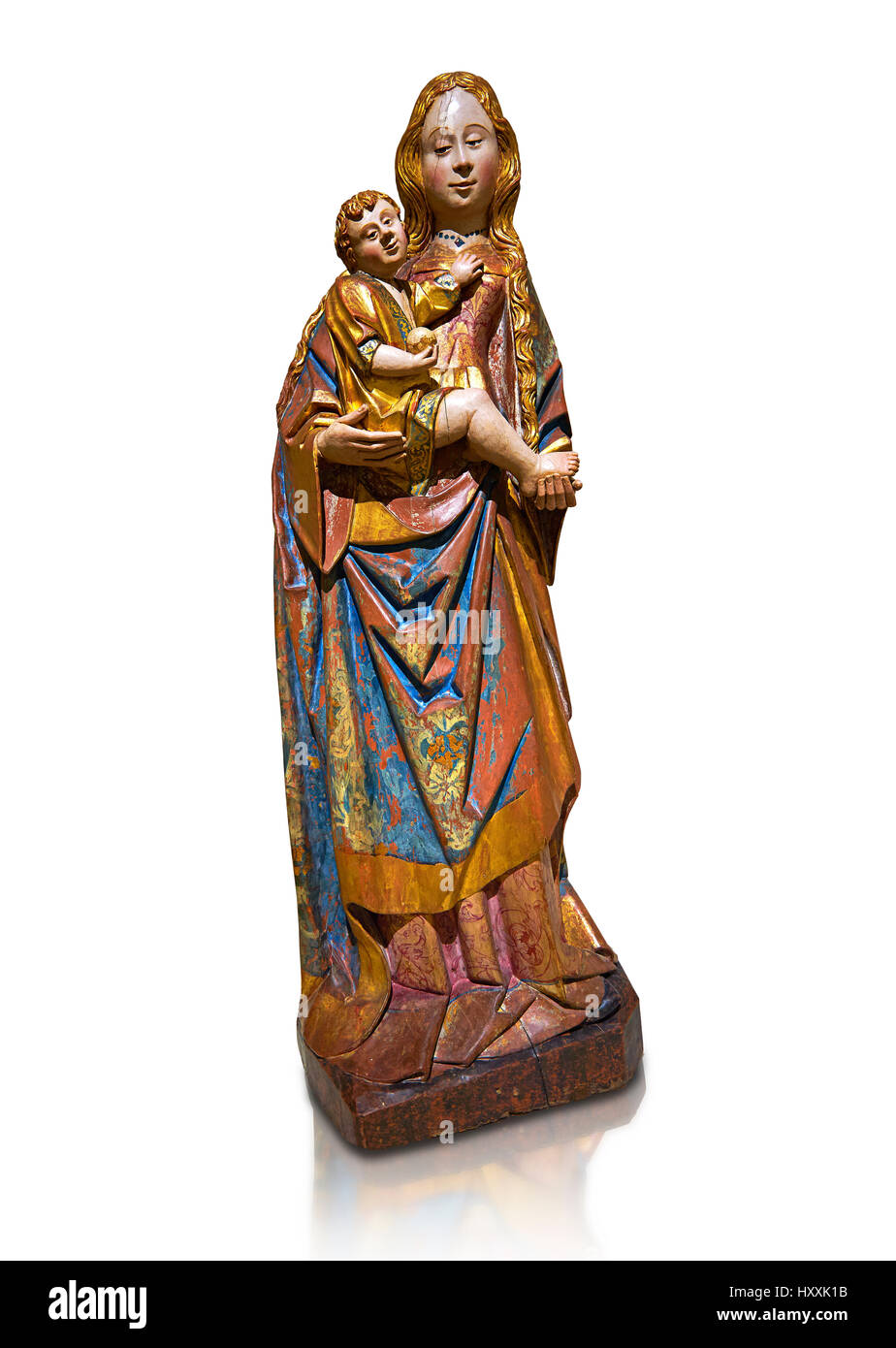 Statue gothique de la Vierge à l'enfant par le Cercle de Gil de Siloé c.1500, probablement de Castella. MNAC Inv 64028. Musée national d'Art Catalan Banque D'Images