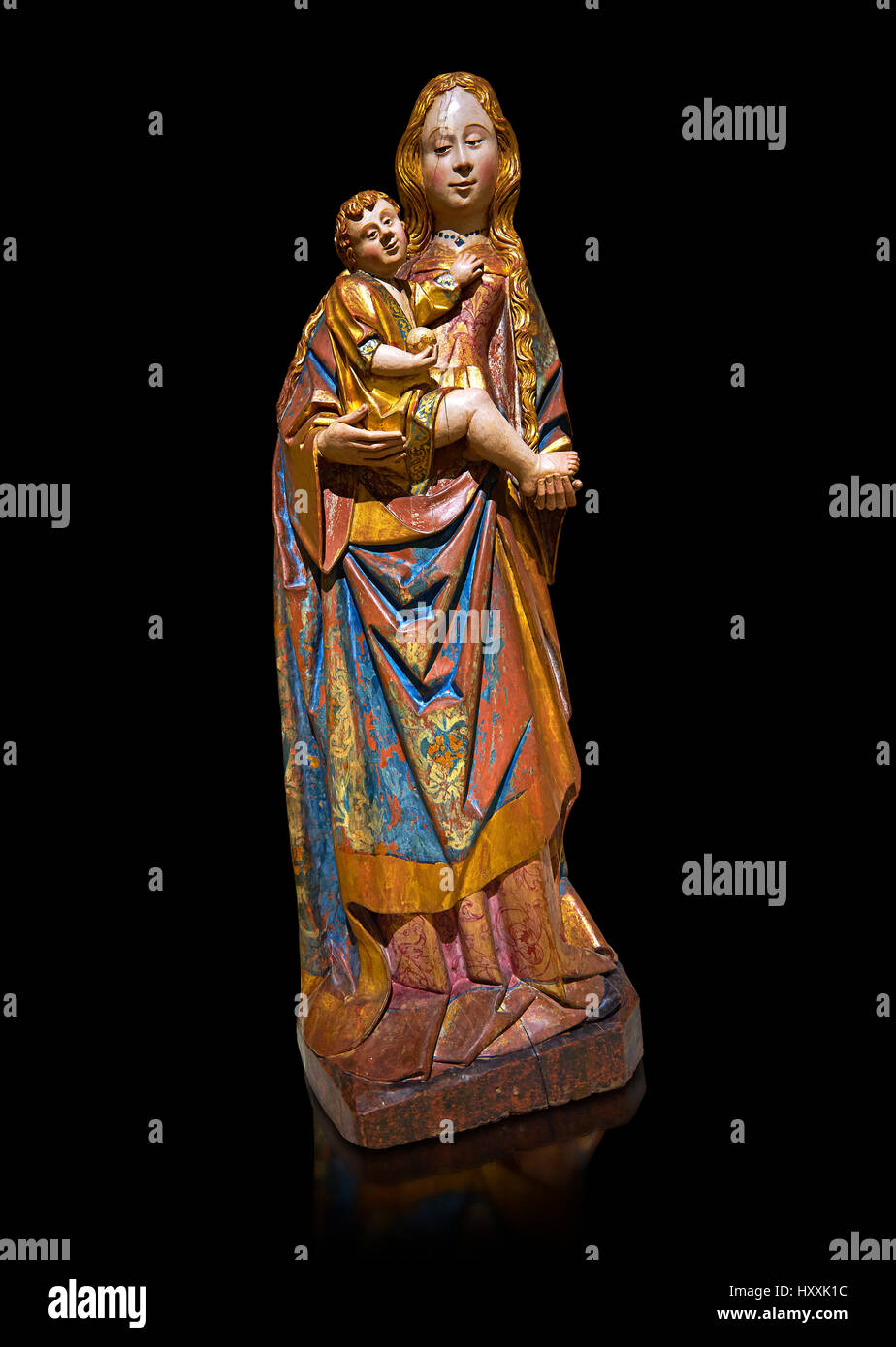 Statue gothique de la Vierge à l'enfant par le Cercle de Gil de Siloé c.1500, probablement de Castella. MNAC Inv 64028. Musée national d'Art Catalan Banque D'Images
