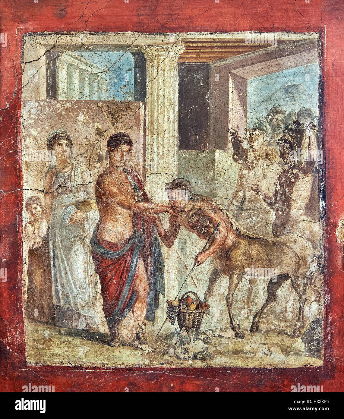 Peinture murale fresque romaine de Pirithous avec Hippodamia à un mariage où la femme Lapith centaures kidnappé, Pompéi , inv 9044, Musée de Naples Banque D'Images