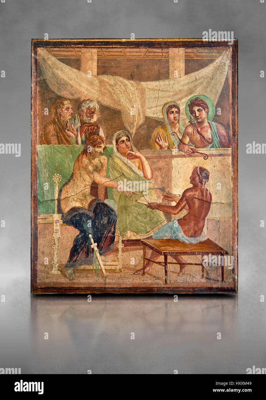 Peinture murale fresque romaine de dépeindre l'histoire d'Admetus , Pompéi maison du poète tragique , inv 9026, Musée Archéologique National de Naples, Banque D'Images