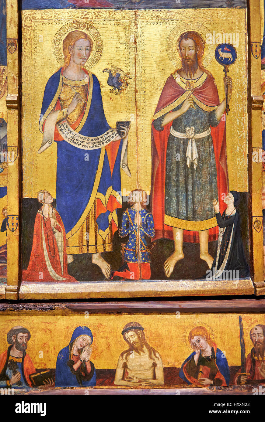 Panneau peint gothique Retable des Saints John par le maître de Santa Coloma de Queralt. Circa 1356. MANC inv no : 004351-TCMA Banque D'Images