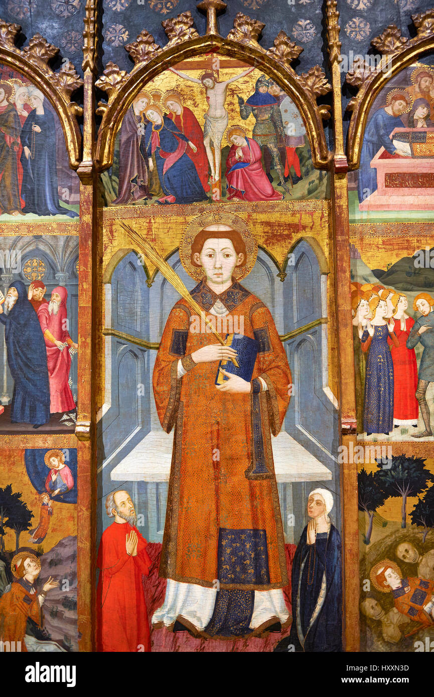 Panneau peint gothique retable de Saint Stephen par Jaume Serra. Tempera, la feuille d'or et plaque de métal sur le bois. Circa 1385.MNAC inv no : 003947-TCMA Banque D'Images