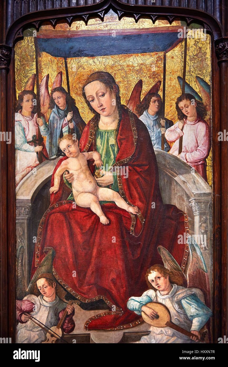 Retable gothique de la Vierge à l'enfant par Francesc d'Orsona, C.1500-1505, monastère de Sant Jeroni de Cotalba. inv no : MNAC 44357. Banque D'Images