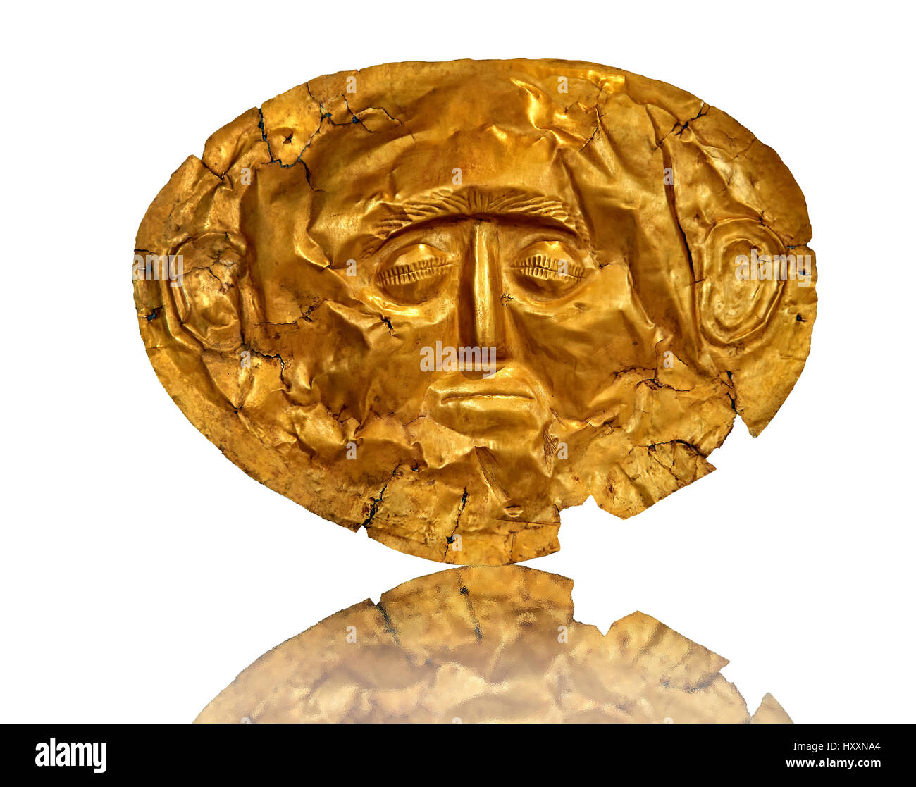 Masque de mort d'or IV grave, grave, un cercle de Mycènes. 16e siècle av. 16e siècle av. Cat No 253 Musée Archéologique d'Athènes. Banque D'Images