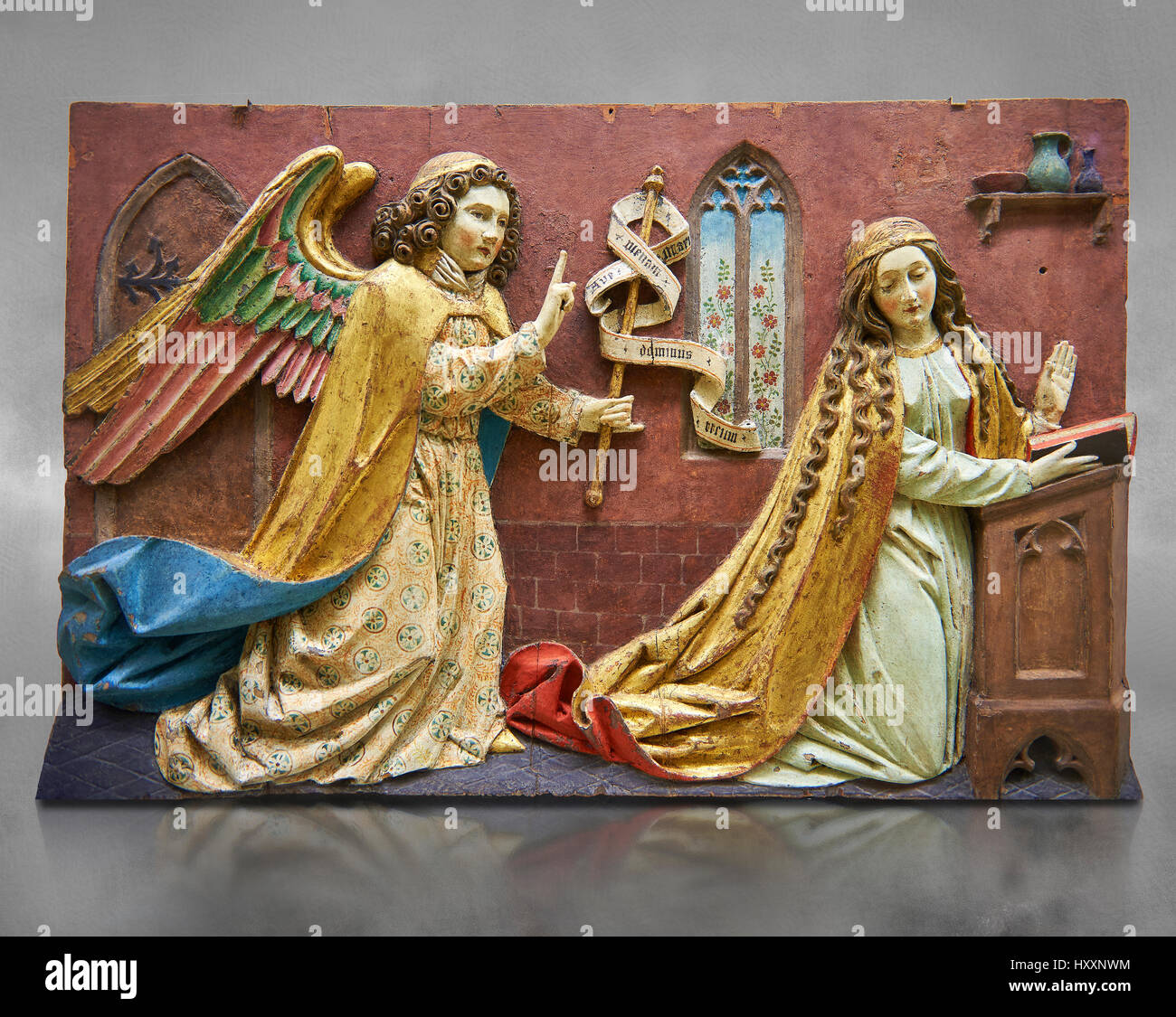 Panneau peint de l'Annonciation de secours de la Vierge, peut-être du 16ème siècle, Tyrol, Autriche. Inv 2352 Musée du Louvre, Paris. Banque D'Images