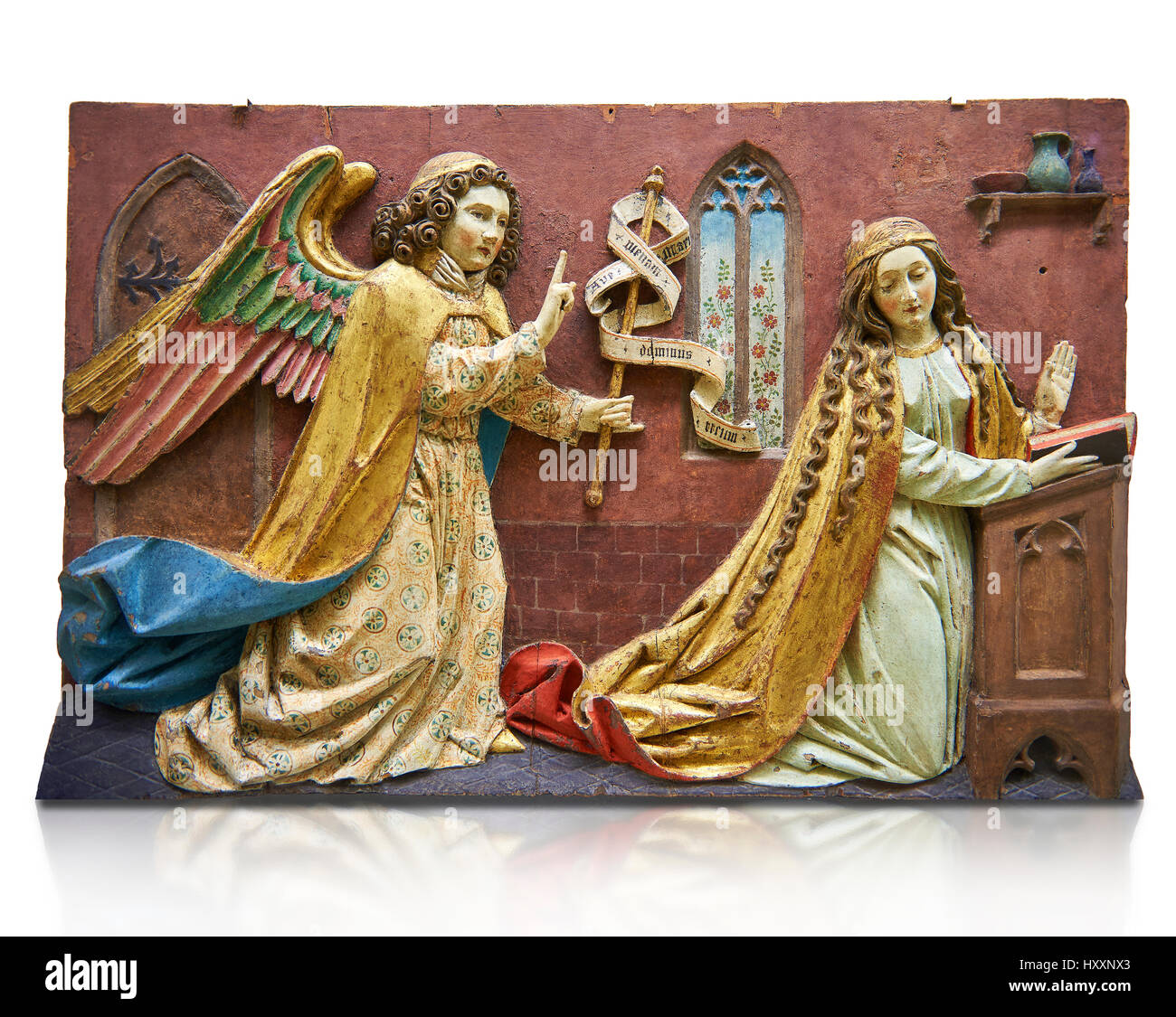 Panneau peint de l'Annonciation de secours de la Vierge, peut-être du 16ème siècle, Tyrol, Autriche. Inv 2352 Musée du Louvre, Paris. Banque D'Images