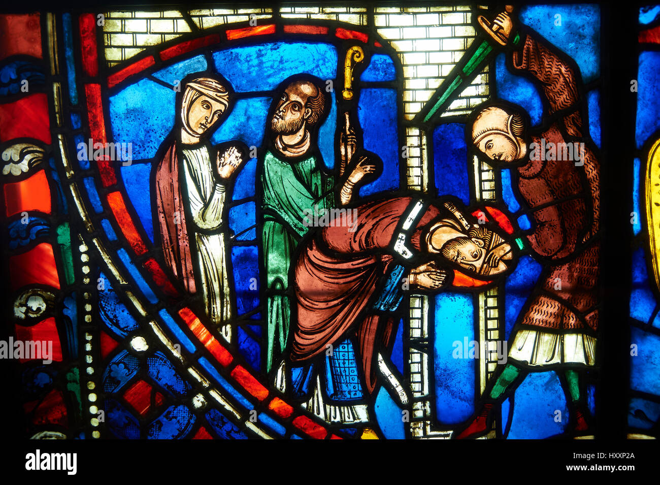 Vitraux représentant des scènes de la vie de Saint Nicaise, 13e siècle de la cathédrale de Soissons. Inv OA 6006, Musée du Louvre, Pari Banque D'Images