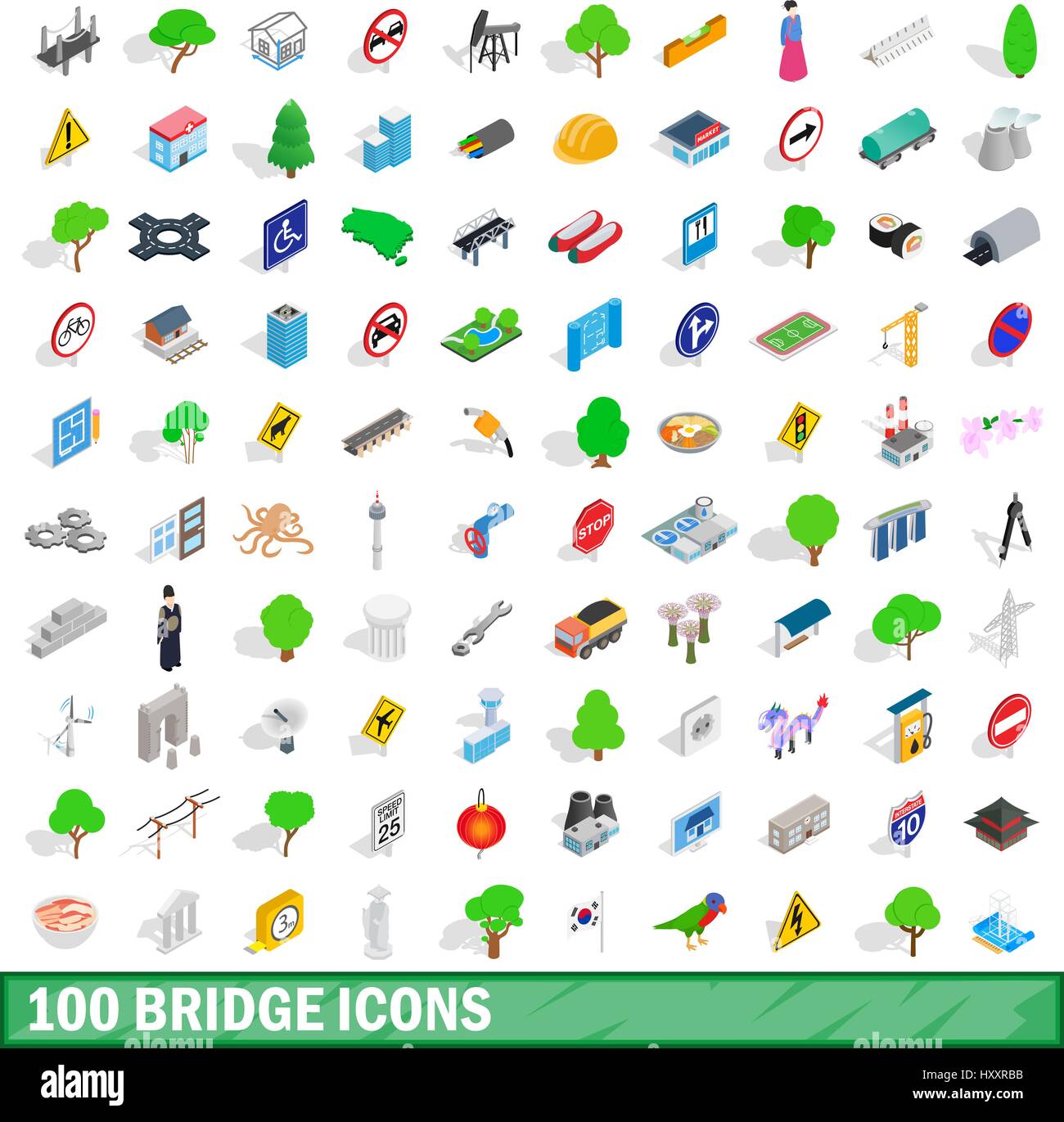 Pont 100 icons set, style 3D isométrique Illustration de Vecteur