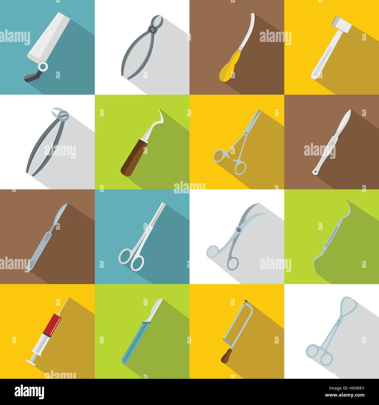 Outils chirurgiens icons set, style plat Illustration de Vecteur