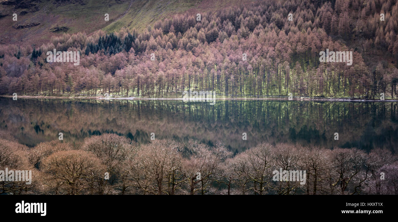 Réflexions dans le lac clair et calme à Crummock Water à Cumbria, Englsh Lake District, nord-ouest de l'Angleterre, Royaume-Uni Banque D'Images