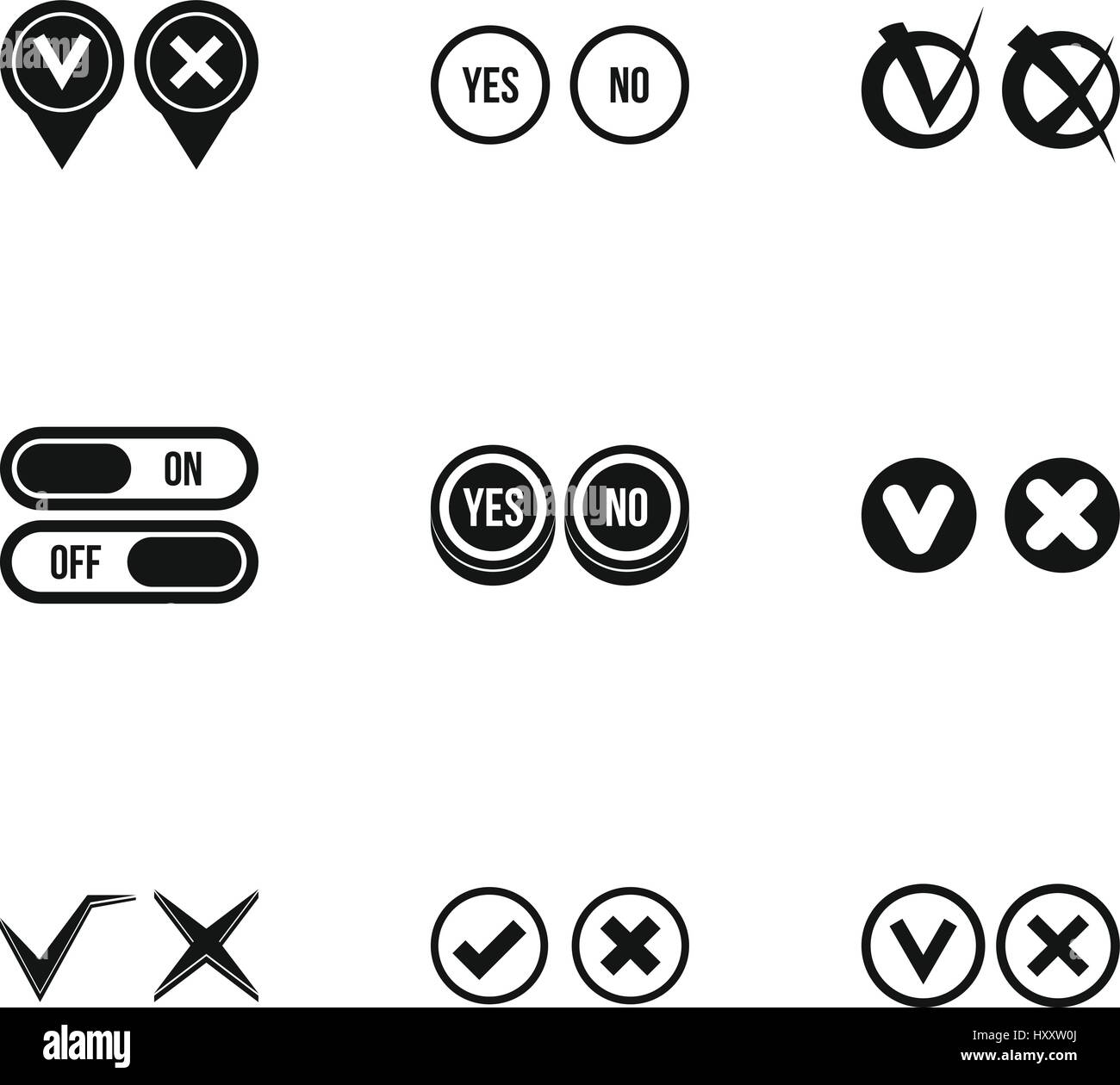 Croix et cochez icons set, le style simple Illustration de Vecteur