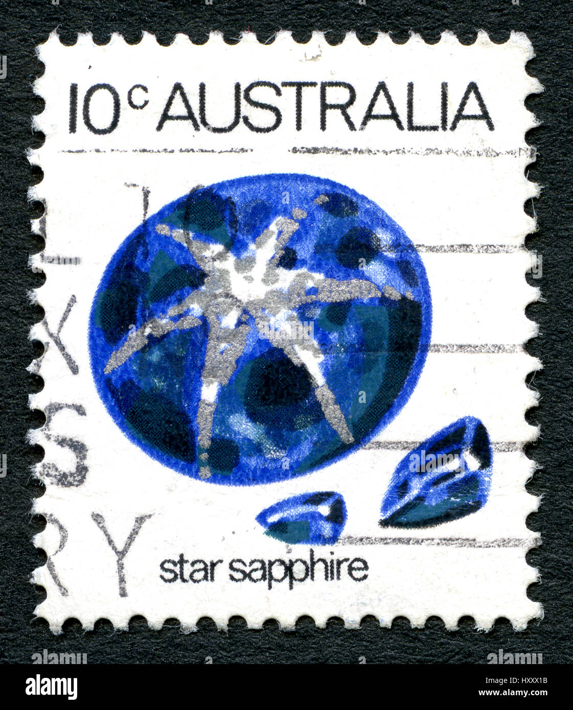 Australie - VERS 1973 : un timbre-poste utilisé à partir de l'Australie, représentant une illustration d'une pierre précieuse Saphir Étoile, vers 1973. Banque D'Images