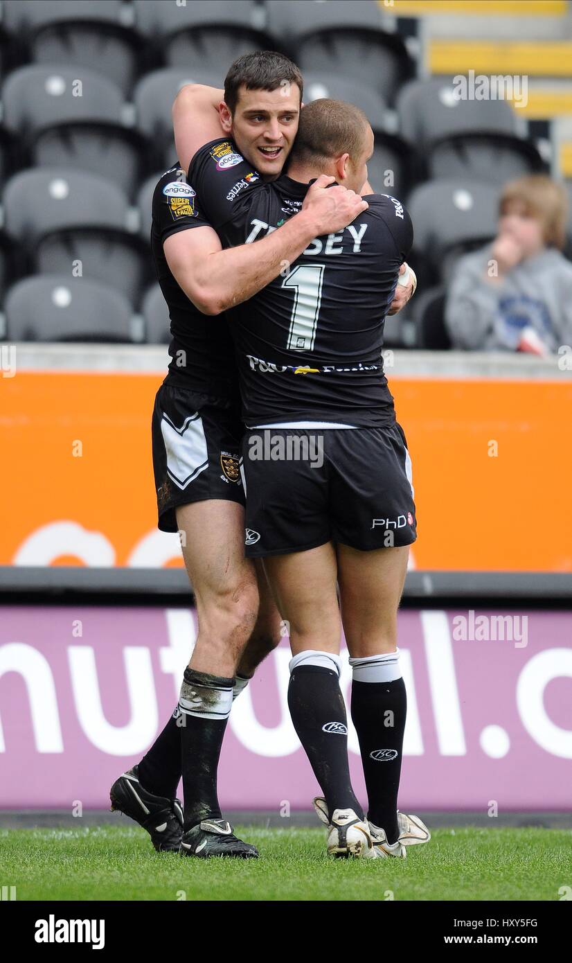 CRAIG HALL & JORDAN TANSEY HULL V WARRINGTON WOLVES Stade KC HULL ANGLETERRE 05 Avril 2010 Banque D'Images