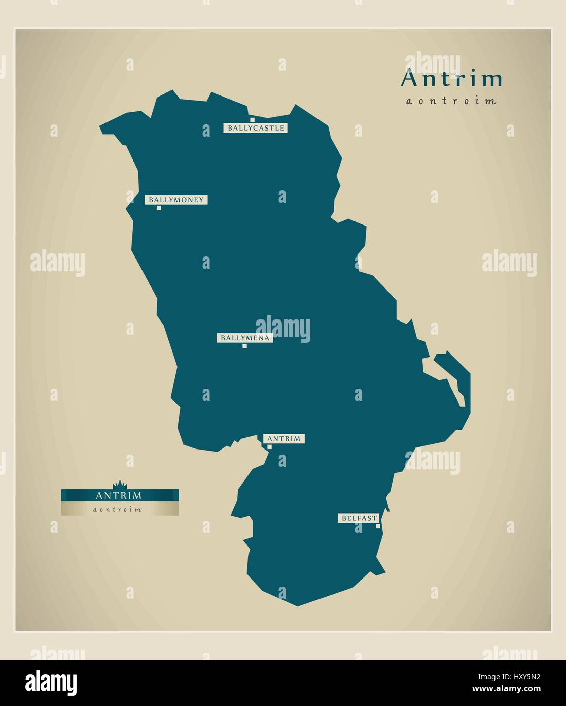 Carte moderne d'Antrim - UK Illustration de Vecteur