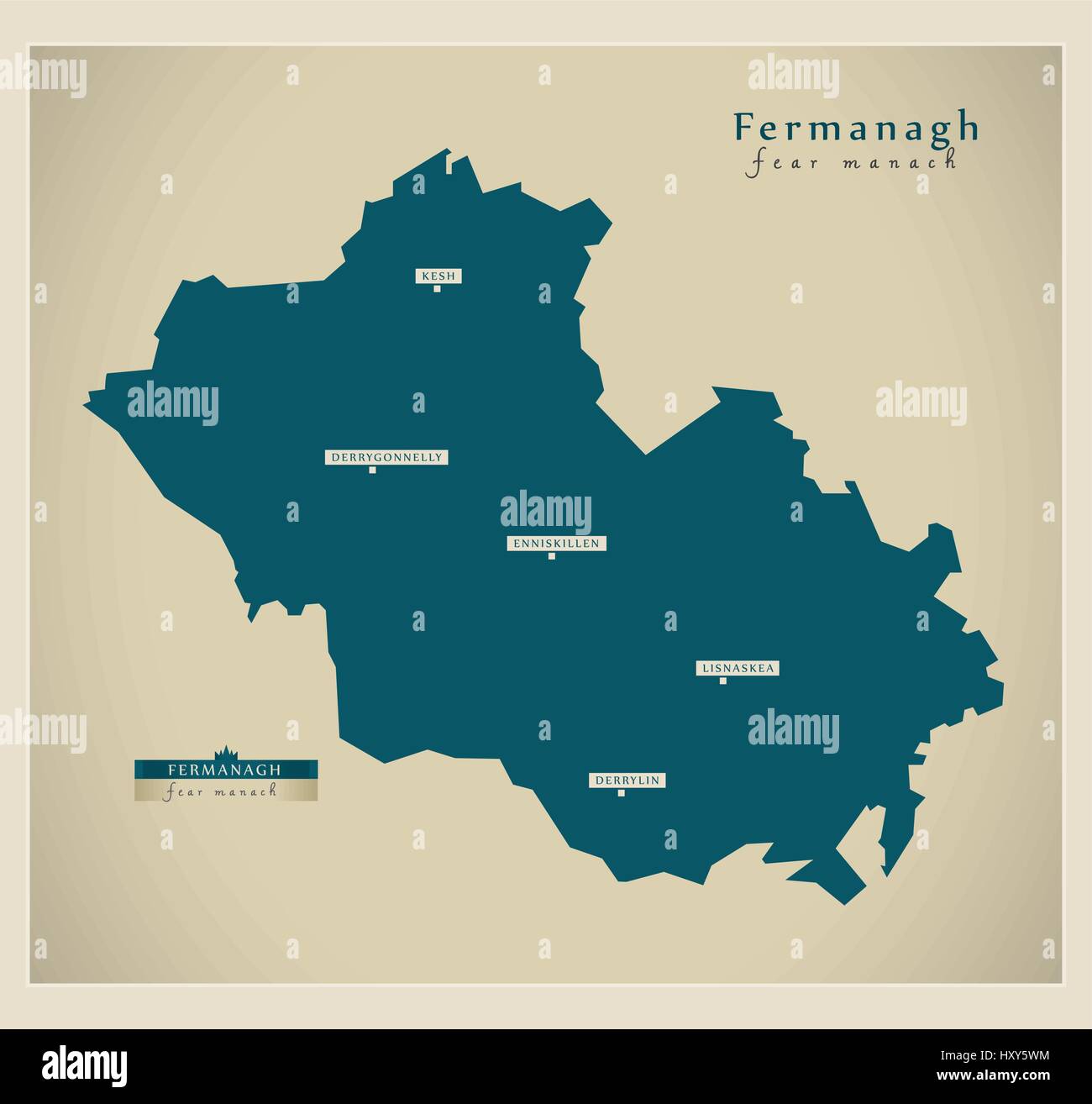 Carte moderne - Fermanagh UK Illustration de Vecteur