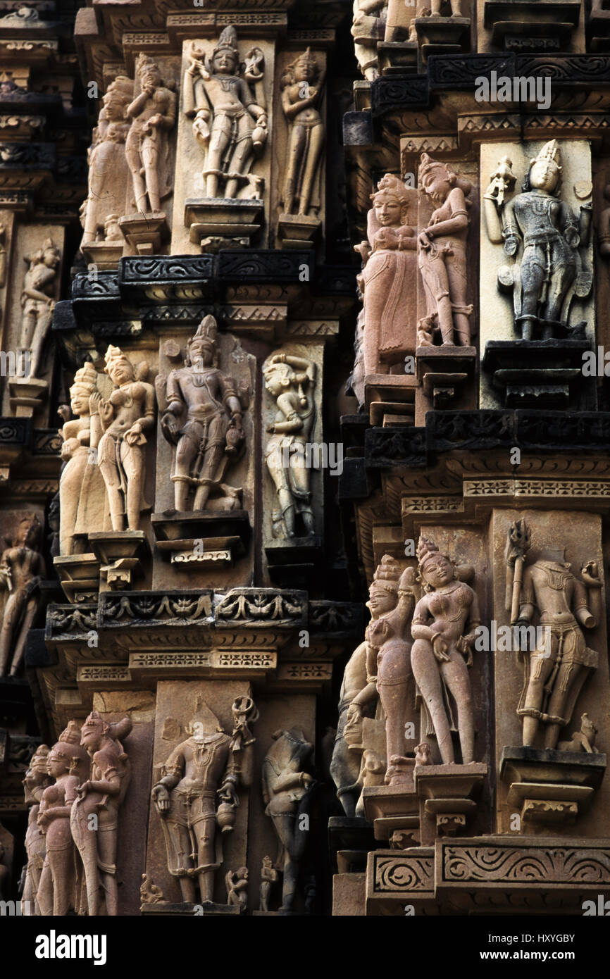 Sculpture de Temple, Khajuraho, Inde. Banque D'Images